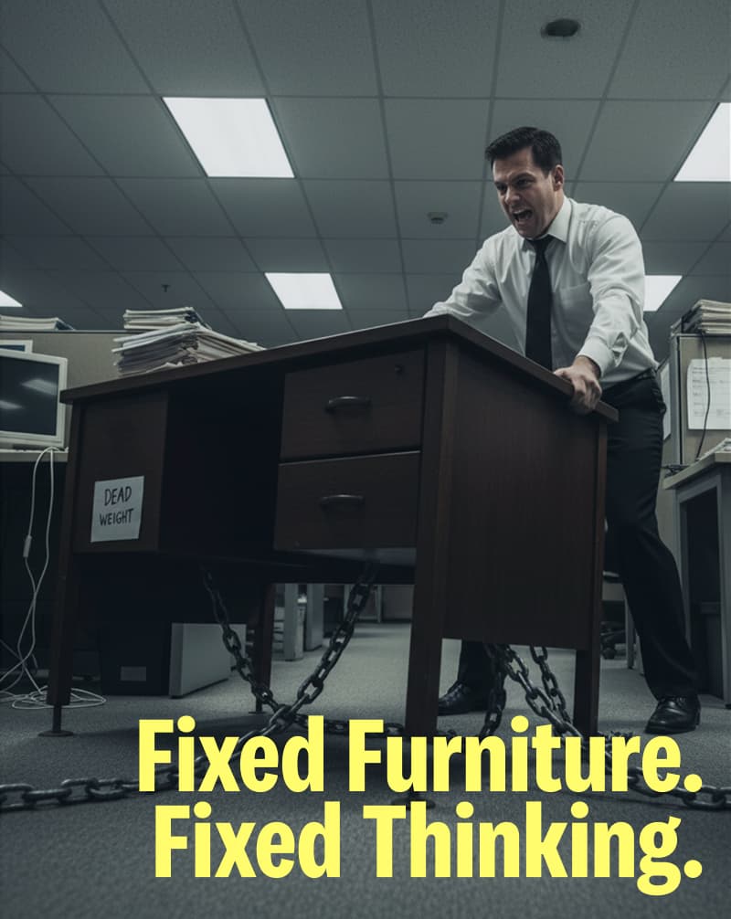 Man shaking desk angrily