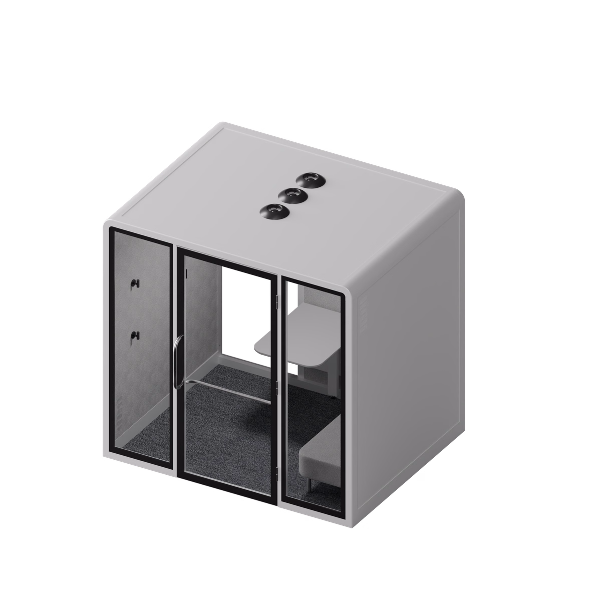 A Bureau Meet Accessible booth render, Cloud White, three-quarter angle view